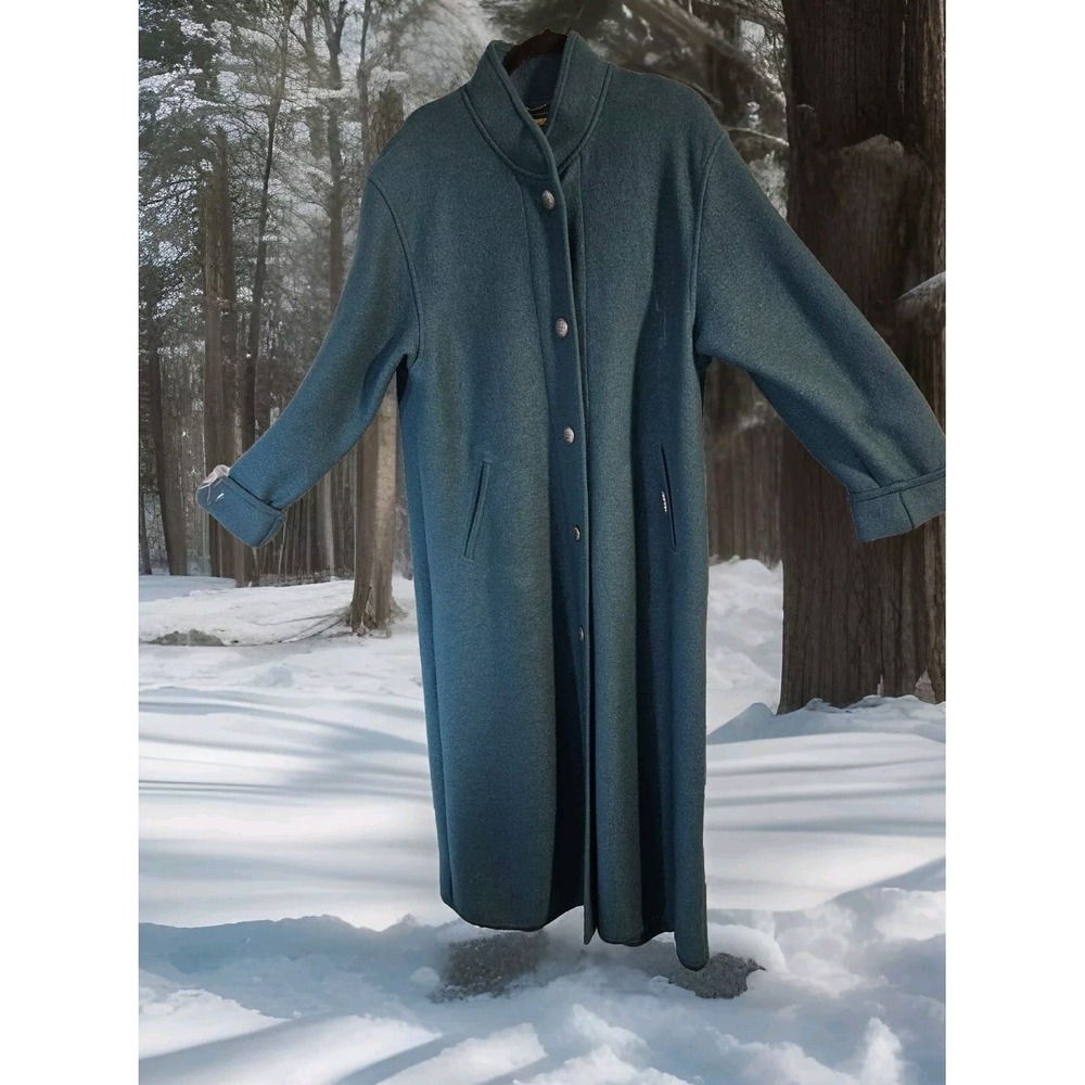 Vintage Geiger Collection Austria Teal Wool Full Length Long Over‎ Coat Sz 38